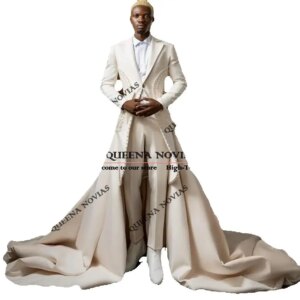 Luxury Pearls Groom Wedding Tuxedos Customized Long Blazer With Cape Man Banquet Party Suits Men Slim Fit traje de hombre 2025