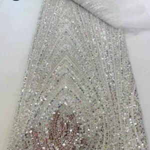 White African Beaded Lace Tulle Fabric 2025 High Quality French Nigerian Sequin Lace Fabric Bridal Party Dress 5 Yards