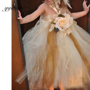 Customized Rose Flower Girl Dress Kids Birthday Sling Sleeveless Princess Tea Length Wedding Lace Besch Ball Gown Dresses 2025