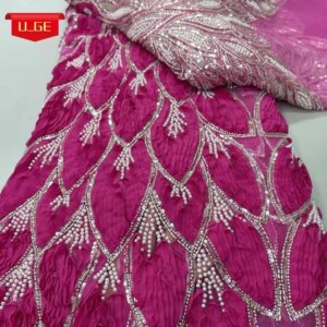 2025Latest Elegant Superior Quality Luxurious Soft Chiffon mesh Lace With Lots Beads fabric For Wedding Evening Dress U_Ge1869