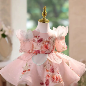 Lovely Pink Flower Girl Dresses with Appliques Knee Length Lace Kids Wedding Birthday Party Pageant Ball Gown