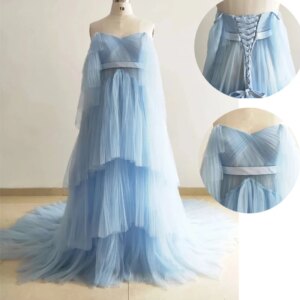Sky Blue Maternity Dress / Pleat Tulle Shooting Dress/Lace Up Back Adjustable Maternity Dress /Custom Sizes /Custom Colors