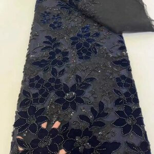 African Lace Fabric 2025 High Quality Nigerian Lace Beaded Sequins French Net Fabric 5 Yards For Sewing Party Wedding Dresses