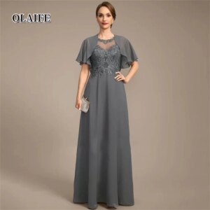 New Scoop Neck Mother Of The Bride Dress Floor-Length Chiffon Lace A-line Formal Dresses Vestidos Mae Da Noiva Casamentos