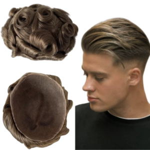 European Virgin Human Hair Systems #17 Full Swiss Lace Toupee 32mm Wave 8×10 Lace Unit for European Men