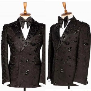 Luxury Beaded Wedding Tuxedos 1 Piece Set Jacket Jacquard Peaked Lapel Men Suits Crystal Groom Wear Party Suit Customized