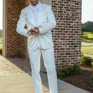 Handmade 2 Pieces Men Suits Blazer Pants Regular Fit Shaw Lapel Single Breasted Beading Brilliant Business Office Wedding Suits