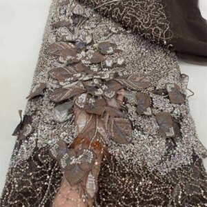 African Beaded Lace Fabric 2025 Beautiful French Lace Mesh Nigerian Lace Fabrics Sequins For Women Wedding Party Dress