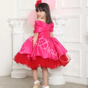 Rose Red Satin Flower Girl Dress For Wedding Off Shoulder Puffy Princess Kids Birthday Party First Communion Gowns Customized