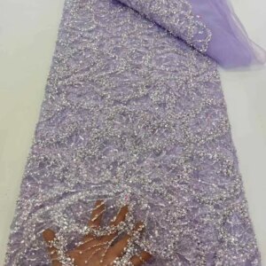 Handmade Hot Sale Embroidery Net Lace Beads Sequins For Pary or Evening Dress, African Design Fabric, High Quality, New Arrival