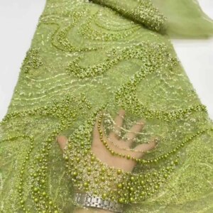 Africa Nigerian Beaded French Mesh Lace With Sequins High Quality 2025 Embroidery Lace Sequins Lace For Wedding Dresses Women