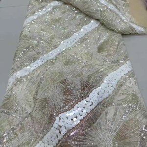 African Lace Fabric 2025 Sequins Beaded Embroidery Groom Nigerian Bridal High Quality French Tulle Lace Fabric For Wedding