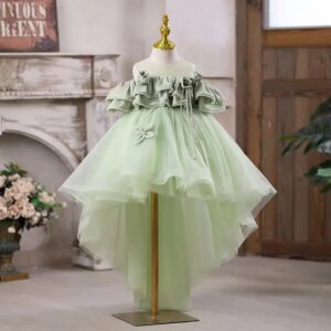 Jill Wish Eleagnt Sage Green Off Shoulder Flower Girl Dress Princess Children Birthday Wedding Party Pageant Prom Gown J551