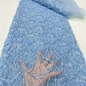 Pink African Lace Fabric 2025 High Quality Sequins Beads Lace Fabrics For Nigerian Wedding French Tulle Lace Fabric Dress Women
