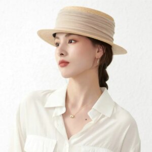 Spring and summer new grass flat hat top short eaves fold decorative shade