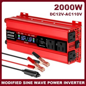 2000W Car Power Inverter DC12V TO AC110V 60Hz Charger Converter With 4AC US Sockt Dual USB LCD Display Power Adapter RV Outdoors