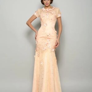 Plus Size Mother Of The Bride Dresses Mermaid Short Sleeves Lace Flowers Beaded Long Groom Mother Dresses For Wedding Customized
