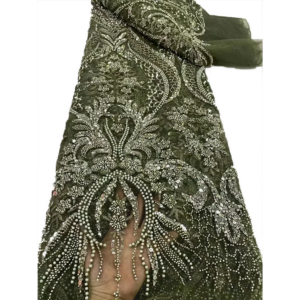 African Lace Fabric Sequins Beaded Embroidery Groom Nigerian Bridal High Quality French Tulle Lace Fabric For Wedding Party