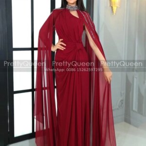 Customized Long Cloak Shawl Mother of the Bride Dresses Beaded High Neck Pleat Sheath kaftan Arabic Women Prom Dress Party