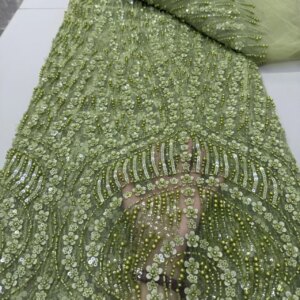 Luxury White Pearls Sequins Beaded Lace Fabrics French Mesh Net African Nigerian Sequence Tulle Lace Fabrics For Sewing KB4909