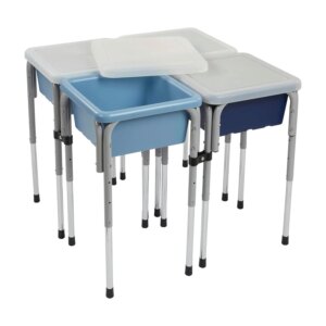 4-Station Sand and Water Adjustable Play Table, Sensory Bins, Navy/Powder Blue
