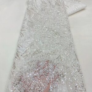 Latest Hot Sale Fashion Africa Lace Fabric High Quality Handmade Embroidery Lace With Beads Sequins Party For Wedding Dress