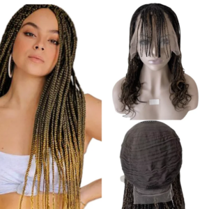 22 inches Burmese Virgin Human Hair Ombre Piano Color T1b/27 P #1b 180% Density Box Braids Lace Frontal Wig for Black Woman