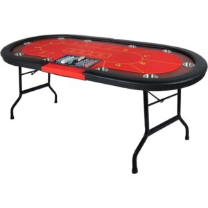 Upgrade 84″ Folding Poker Table, 10 Players Oval Card Table with Stainless Steel Cup Holders & Padded Rails, Casino Leisure Felt