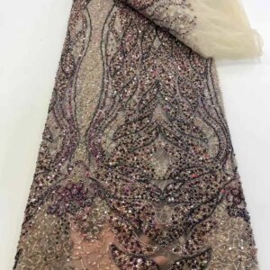 Luxury Nigerian Sequins Party Lace African Beads Lace Fabric 2025 High Quality 5Yards African French Tulle Net Lace Fabric