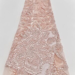 2025 Nigerian Handmade Heavy Beaded Tulle 5 Yards Lace Fabric African Luxury Sequins Pearls Mesh Fabric For Bridal Prom Dress