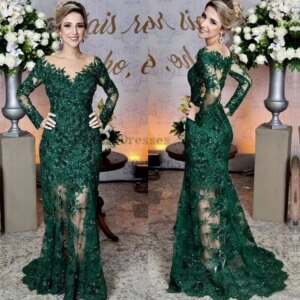 Retro Dark Green Sheath Mother of the Bride Dresses Lace Open Back V-Neck Customized Handmade Flower Party Gowns for Mom
