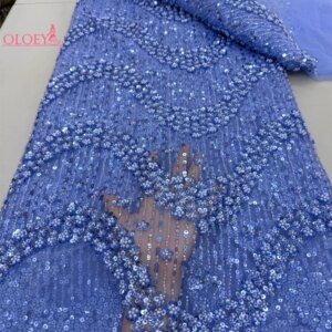 Latest Hot Sale Fashion Africa Lace Fabric High Quality Handmade Embroidery Lace With Beads Sequins Party For Wedding Dress