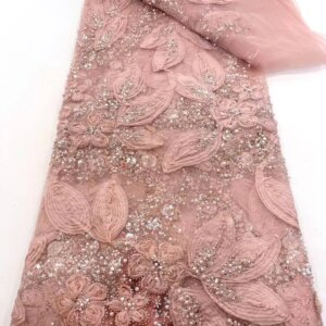 Luxury African Beaded 2025 High Quality Nigerian Sequins With Pearl Lace French Tulle Lace Fabric For Party Dress Sewing