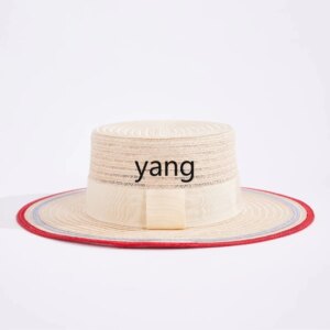 YJQ French flat top straw hat retro sunshade top hat summer elegant women