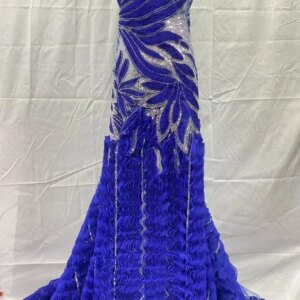 African Nigerian Beads Lace Fabric 2025 High Quality Blue French Mesh Sequins Embroidery Tulle Fabric For Wedding Dress KB4997