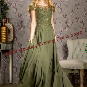 Classic O-Neck Appliquins Short Sleeve Pearls Straight Mother Of Bride Wedding Dressed Bridal Dress Customized