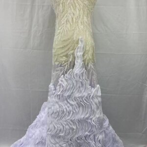 Luxury African Fabric Lace 5 Yards Beaded Lace High Quality 2025 White Sequins French Mesh Lace Fabrics For Wedding Dress KB4992