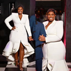 Plus Size Women Evening Dress Customized White Ruffles Blazer Female Celebrity Show Wear Prom Suits One Piece