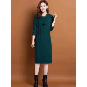 2023 New Fashion Solid Color Dress Women’s Autumn/Winter Round Neck Knitted Dress Korean Version Loose Fit Cashmere Sweater Vest