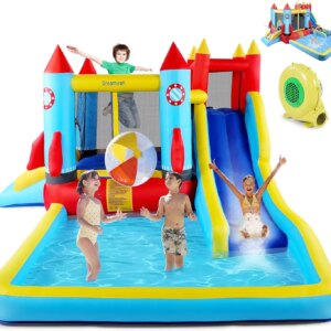 Inflatable Bounce House with Blower, Jumping Castle with 2 Slides, Jump and Splash Adventure Bounce House or Water Slide All in