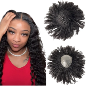16 inches Malaysian Virgin Human Hair Systems 1b# Black Color Deep Wave Knots PU Toupee 8×10 Skin Topper for Woman