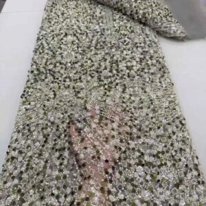 2025 Latest Luxury Heavy Beaded Lace High Quality African Sequins Tulle Lace Fabric Embroidery Lace For Bridal Wedding Dresses