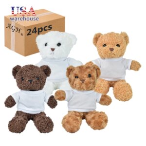 24pcs Pack New Arrival Popular Cute Sublimation White T shirt Bear Mixed Color Hu