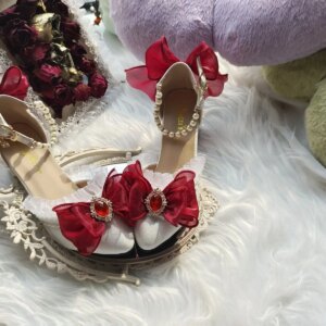 Women’s Lolita Hand-Made High Heels Wine Red Wedding Shoes