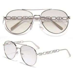 2025 Spring New Large Frame Aviator Sunglasses Women’s High-Quality Double Bridge Personalized Chain Temples
