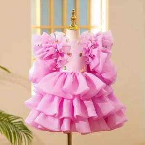 Dreamy Vow Adorable Fuchsia White Bowed Girl Dress Arab Kid Princess Wedding Birthday Party Holiday Celebration Ball Gown J734