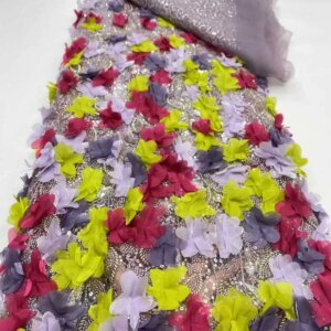 3D Flower African Sequins Groom Lace Fabric High Quality French Tulle Lace Fabric Embroidery Nigerian Lace Fabrics Sewing 5 Y