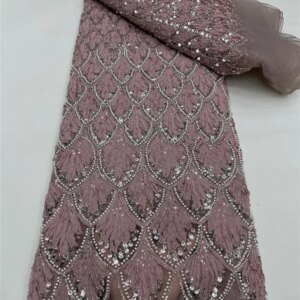 High Quality African Gold Handmade Beaded Lace Fabirc 2025 Sewing sequins Embroidery Nigreian Lace Fabric Women Wedding
