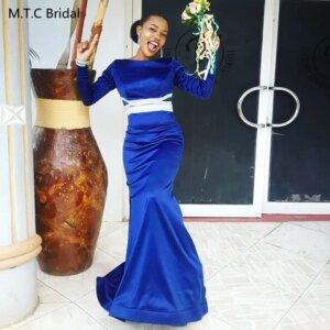 Long Sleeves Mermaid Royal Blue African Bridesmaid Dresses 2024 Custom Made Floor Length Satin High Quality Maids Of Honor Gowns