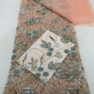 African Lace Fabric Embroidered Sequins Nigerian Beaded Lace Fabrics High Quality French Tulle Lace Fabric For Dress